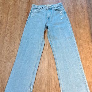 Zara High Waisted Straight Leg Distressed Light Wash Denim Jean Size 6 Misses